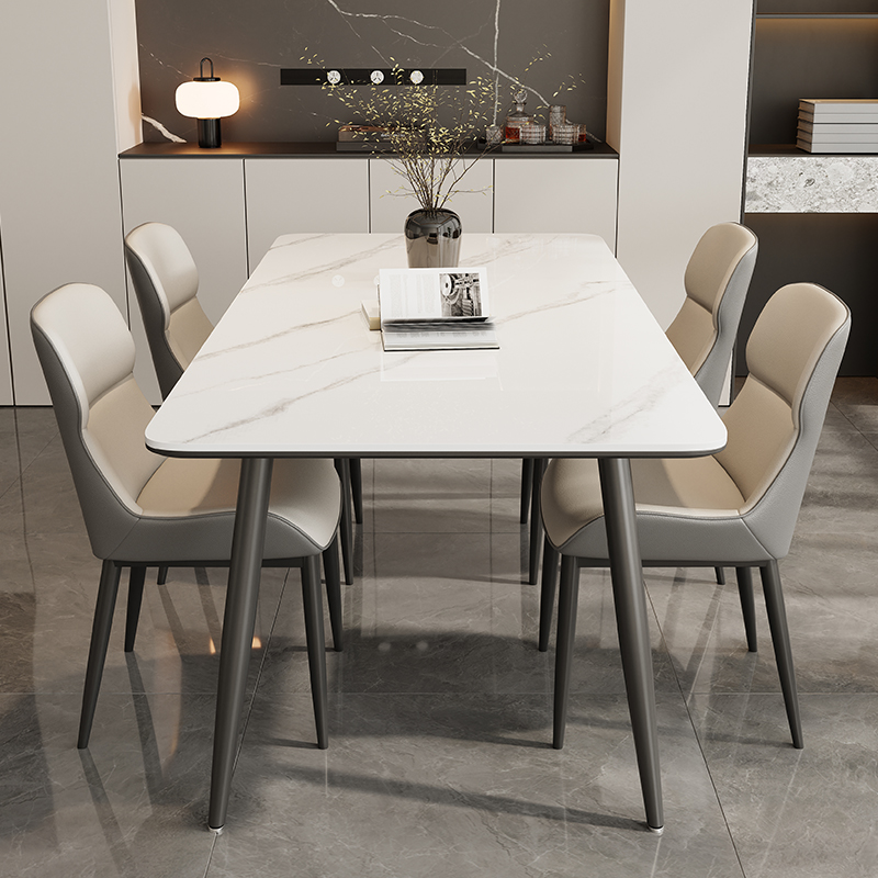 意式轻奢岩板餐桌椅家用小户型现代简约长方形饭桌纯黑餐桌椅组合