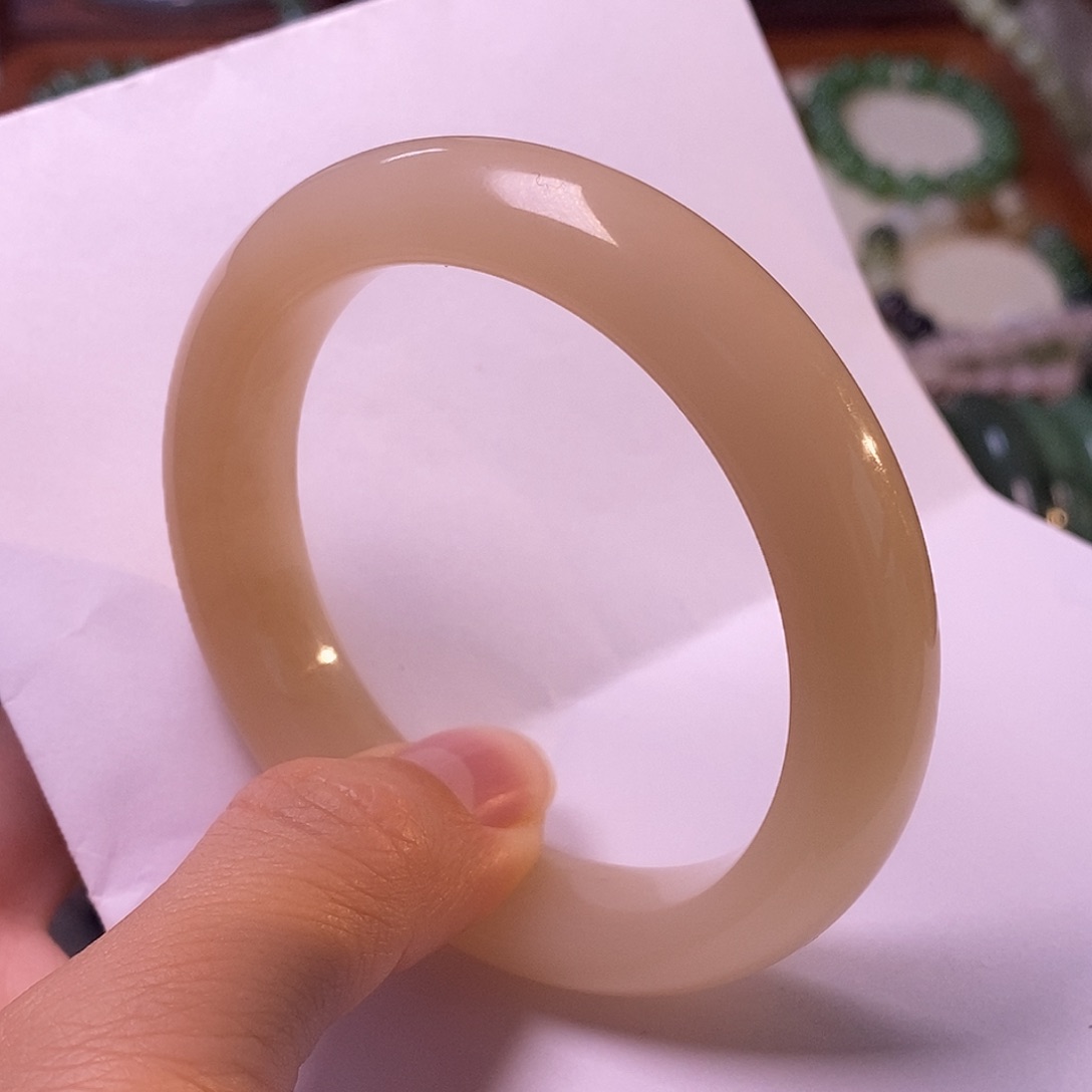 颈饰未镶嵌和田玉孤品55-56浓藕粉老坑料手镯