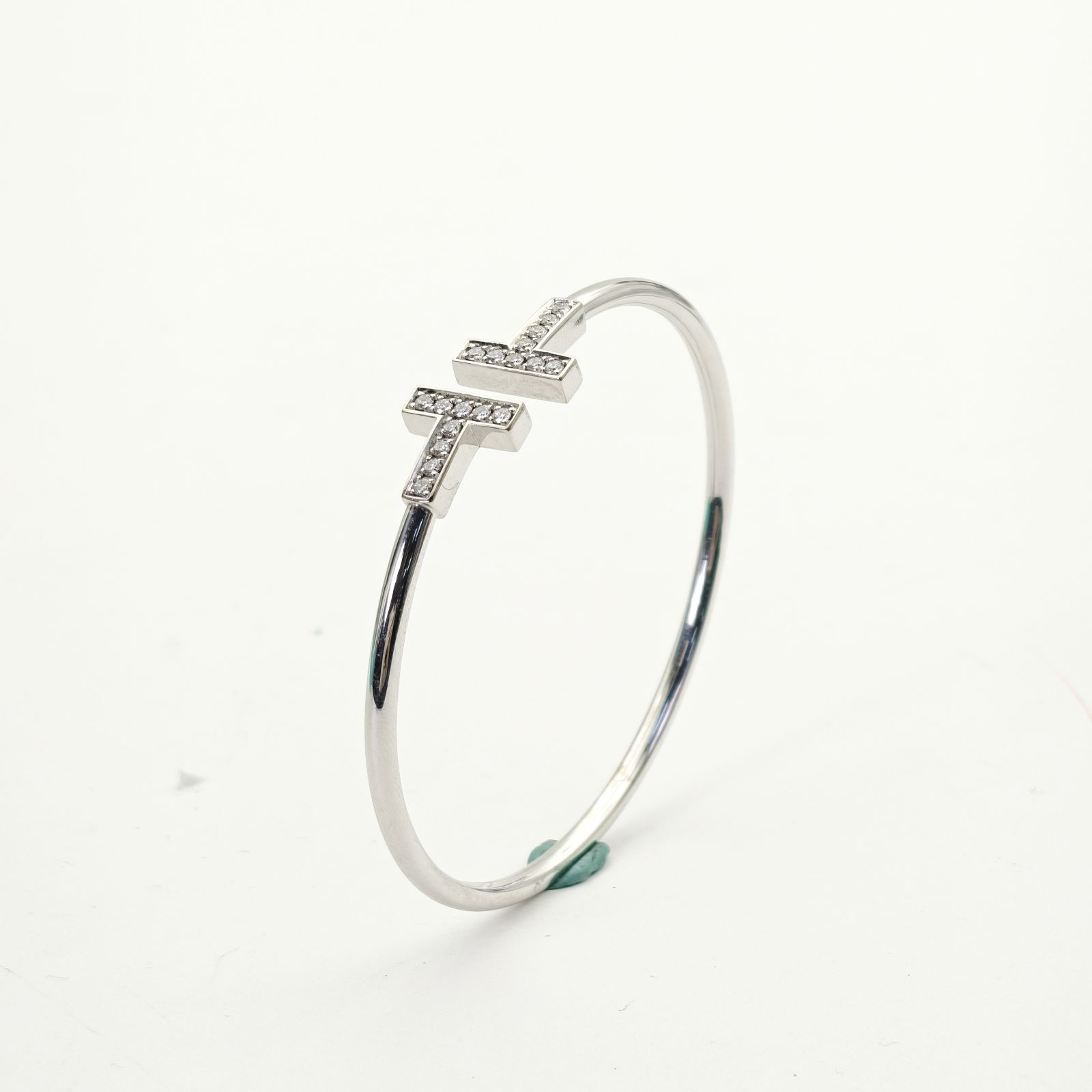 99新 Tiffany & Co./蒂芙尼 【双双】线圈手镯中号满钻18k白金14号 