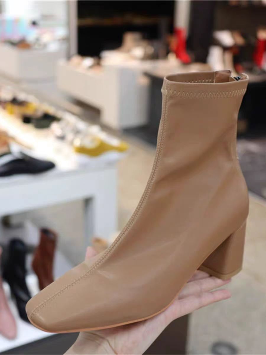 911短筒厚款方头秋冬夏季高跟马丁靴时尚靴子粗跟时装靴