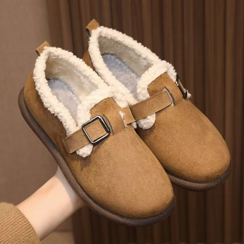 厚底博肯加绒棉鞋加厚保暖豆豆鞋新款平底毛毛软底鞋