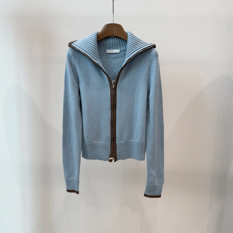 长袖百搭时尚冬季通勤开衫常规撞色针织衫b422