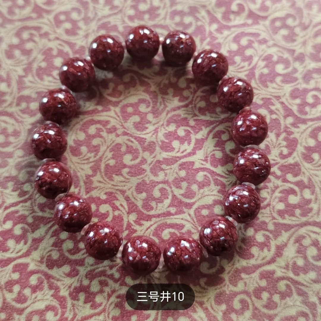 天然辰砂三号井晶体朱砂手串