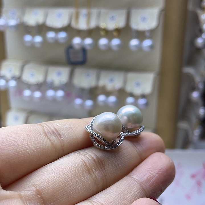 淡水珍珠耳饰银S925镶嵌