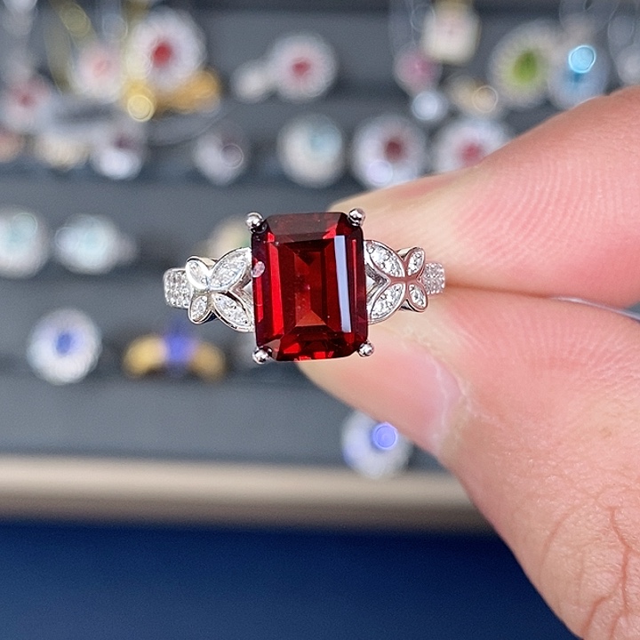 石榴石戒指银S925镶嵌