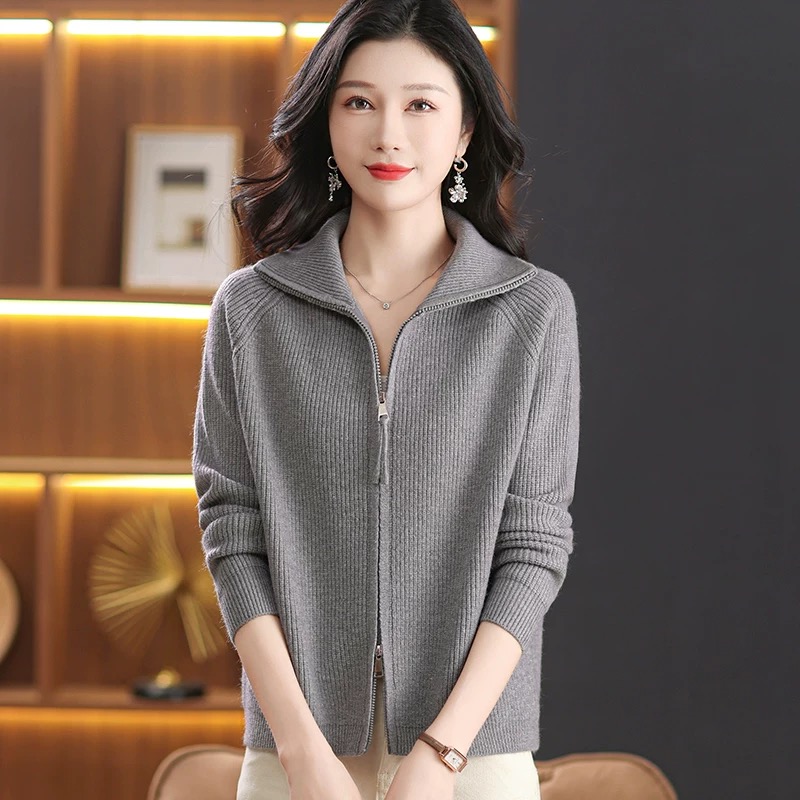 【灰色拉链开衫】秋冬新款加厚加软重工针织开衫