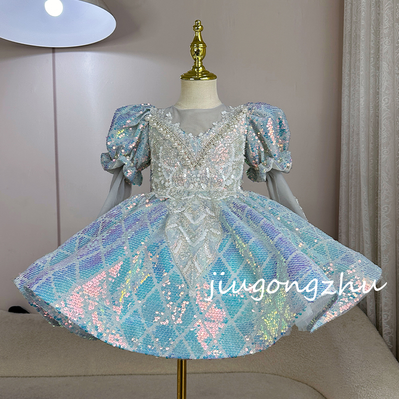 【彩虹方糖】冬季长袖短款洋气小女孩时髦气质生日走秀花童