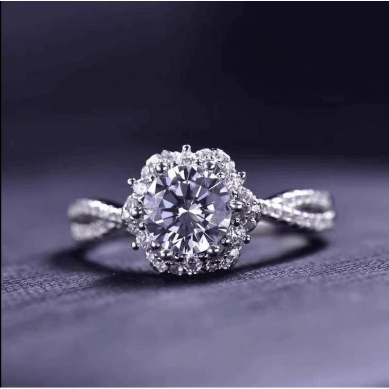 925银莫桑石戒指 【爱莎公主】时尚女士戒指0.5-2克拉/合成碳硅石