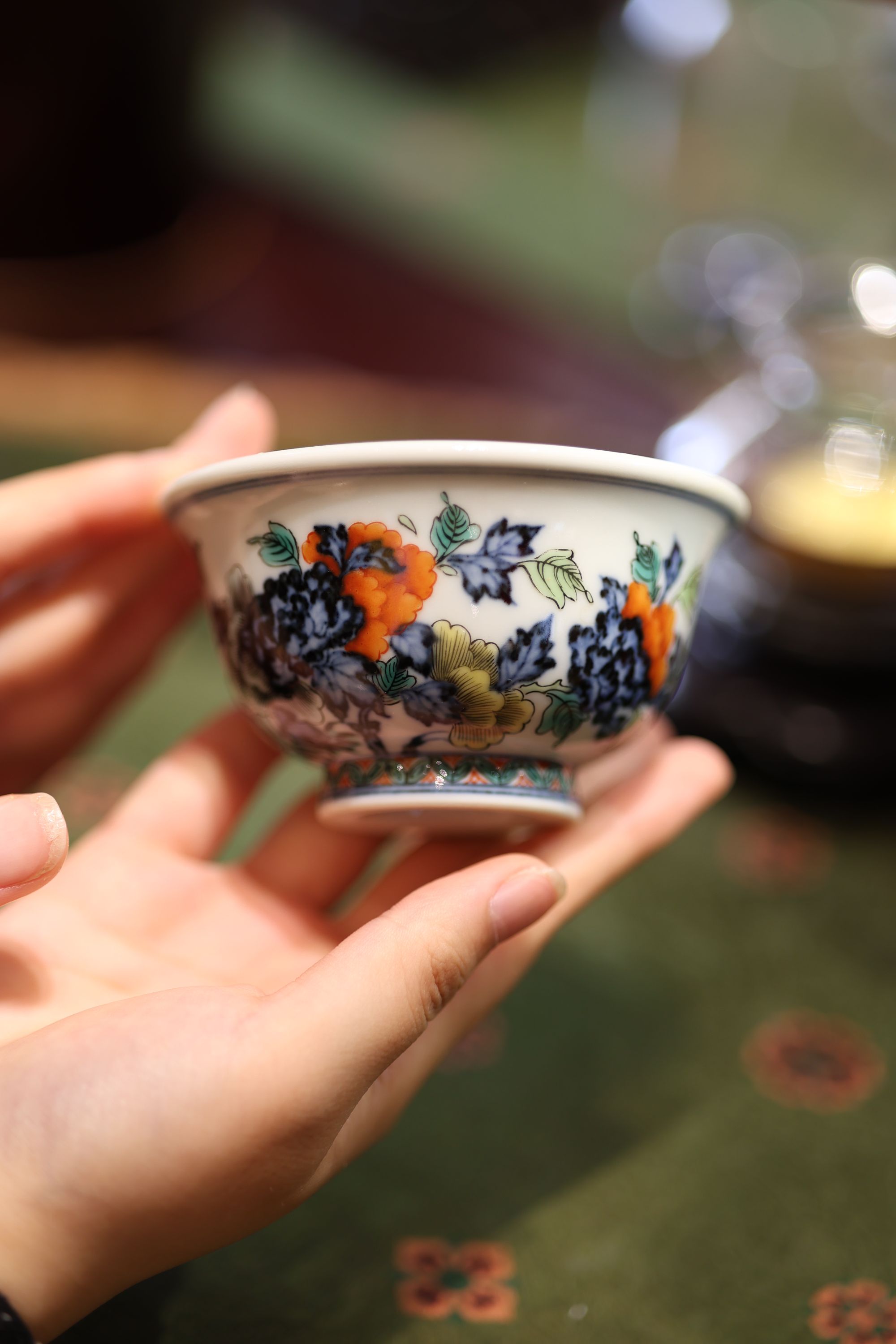 古阅和风·景德镇高端陶瓷手绘茶器古彩系列牡丹压手杯 景德镇