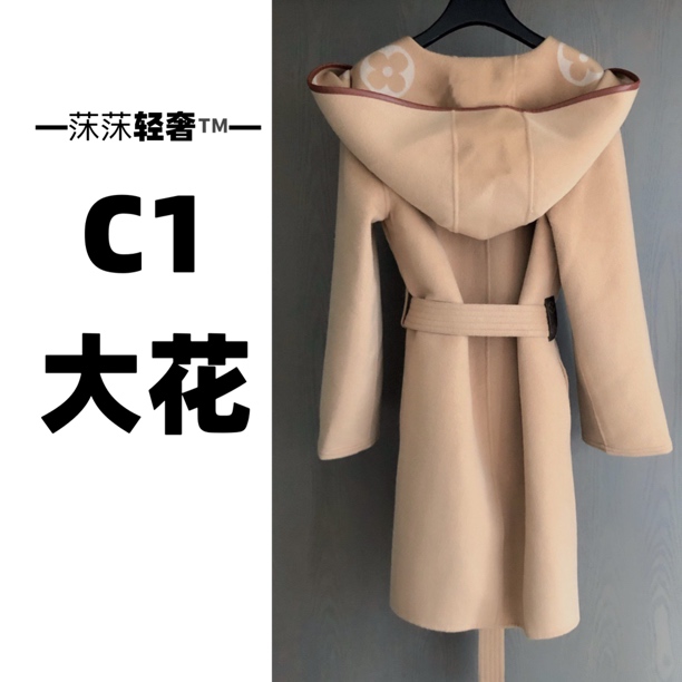C1-大花长款高级定制连帽式羊毛大衣