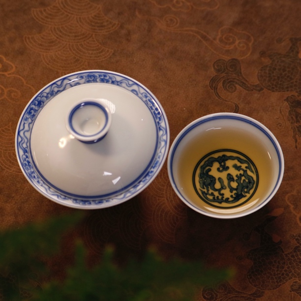 景德镇青言雅玩纯手工手绘青花素雅大气螭龙纹盖碗主人杯陶瓷茶具