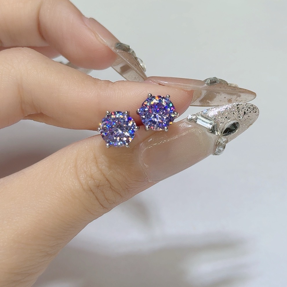 非金属莫桑石耳饰 68紫色烟花耳钉