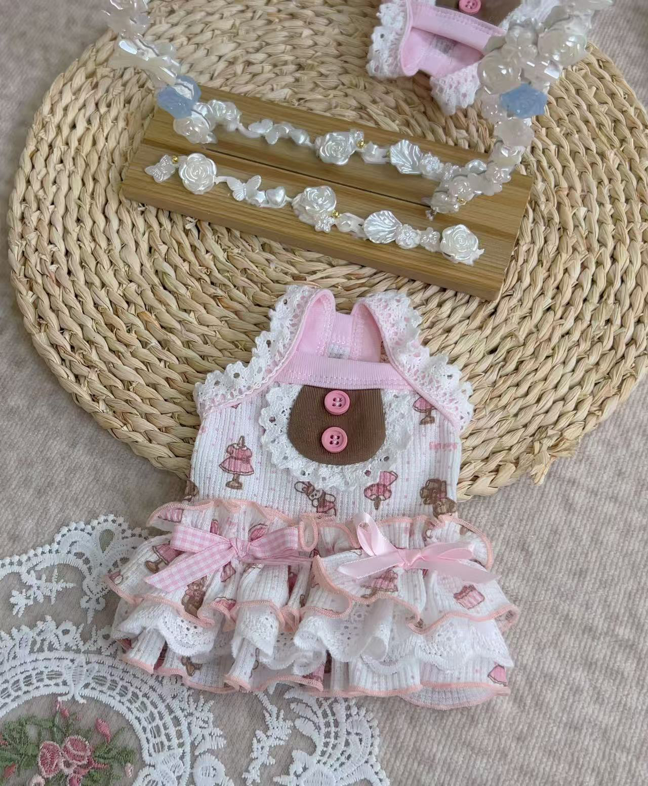 华夫格蕾丝吊带裙｜小饼干手作宠物衣服