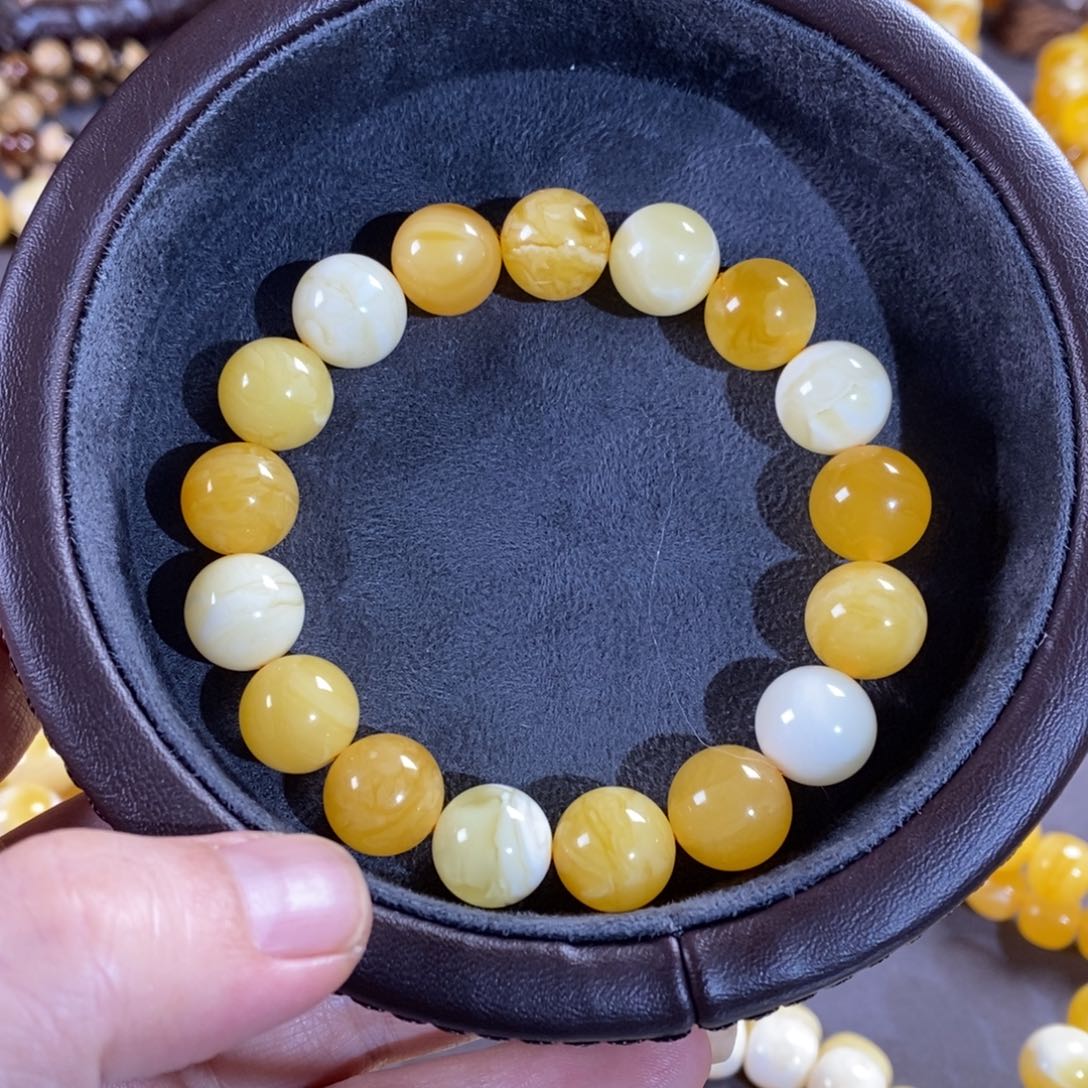 琥珀裸石未镶嵌12mm焦皮多宝手串