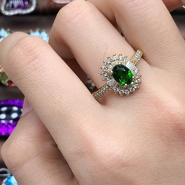 戒指透辉石银S925镶嵌