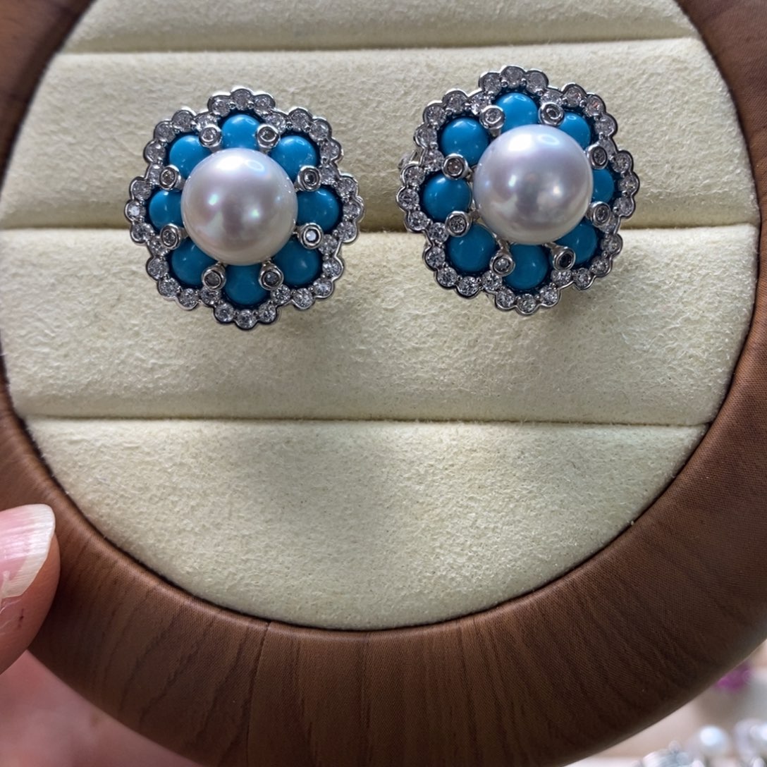 海水珍珠耳饰银S925镶嵌