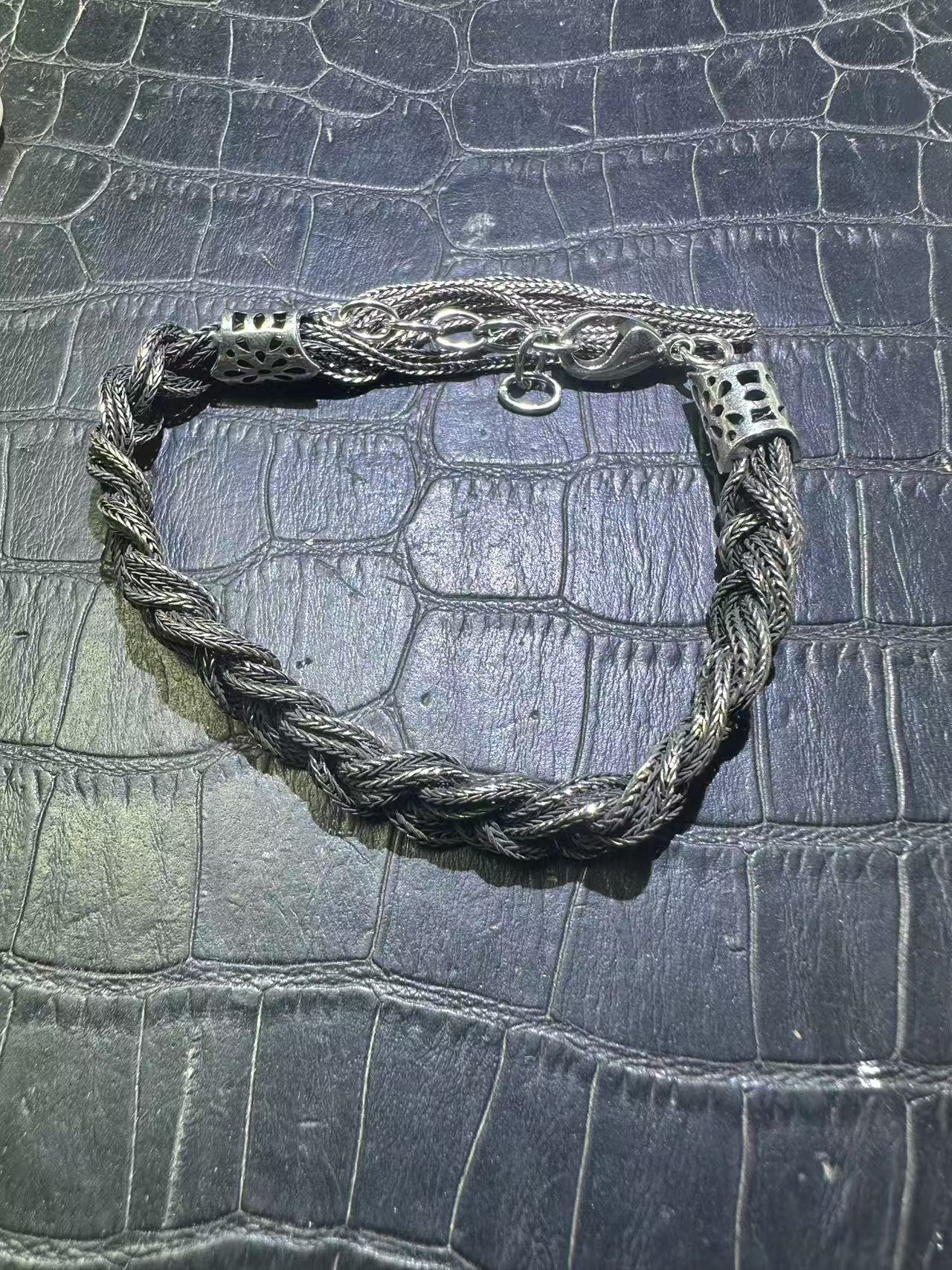 足银手链 足银重工煅烧编织手绳GM-29