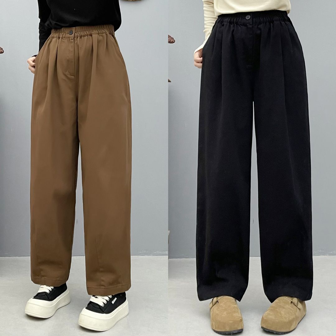 韩系水洗棉通勤复古高腰直筒休闲裤女6269