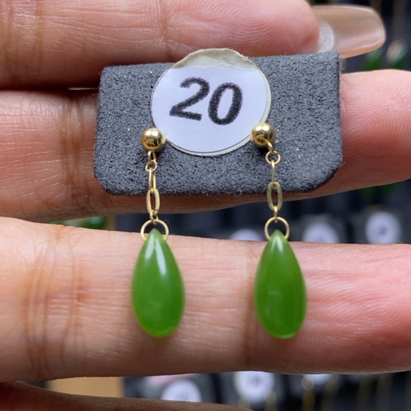 【闪购商品】和田玉耳饰18K金镶嵌12mm水滴耳饰