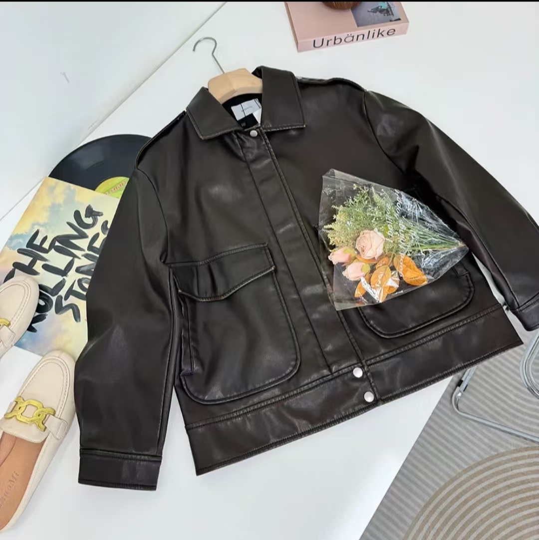 麦茶哈哈直播下单（美式休闲PU秋冬季气质款外套)