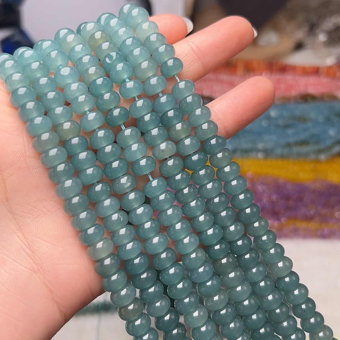 玛瑙/玉髓合金珠宝半成品Y465。8.3mm蓝水玉算盘珠一条