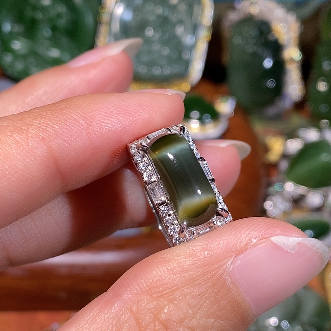 和田玉（碧玉）银S925镶嵌戒指