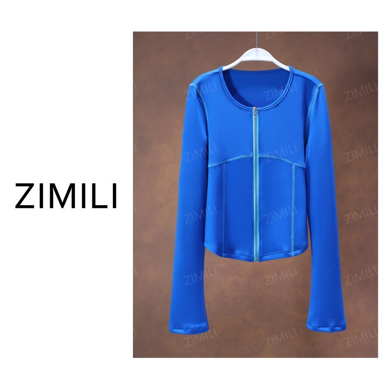 【亮哥女装】2025秋冬新品《蓝弧》克莱因蓝高弹休闲开衫上衣9908-A9