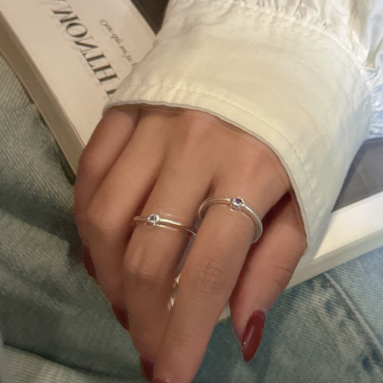 925银合成锆石戒指 日韩时尚百搭个性紫色合成锆石银戒指14-20#