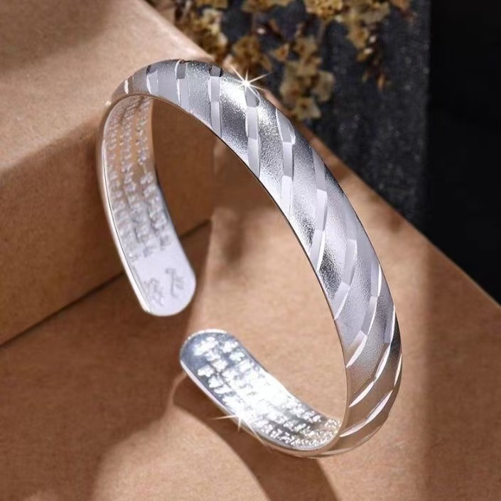 足银手镯 足银（流星雨）满天星手镯女开口光面实心镯子