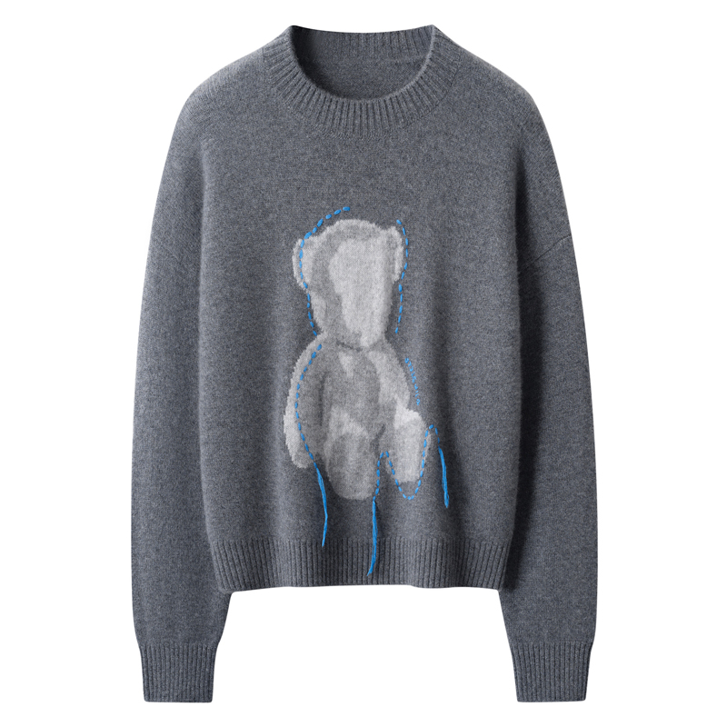 100羊绒衫女圆领提花