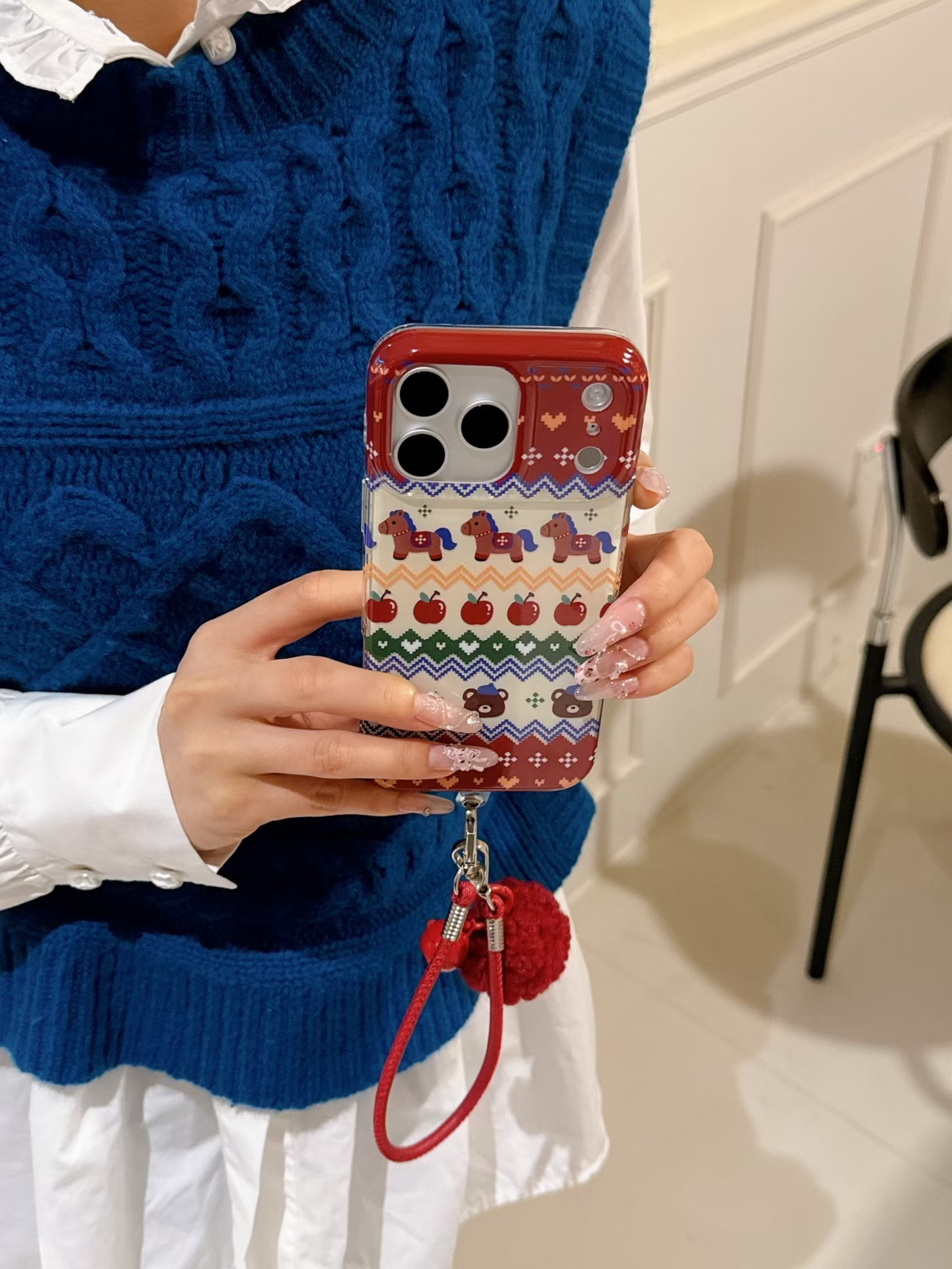 韩系ins双层费尔岛小马适用iPhone16promax手机壳苹果17防摔15壳