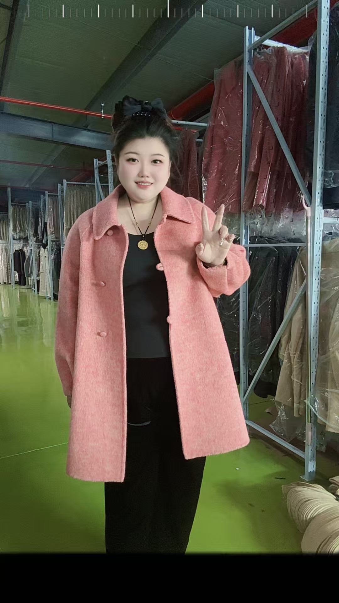 大码宽松温柔风娃娃领中长款秋冬大衣时尚百搭气质25026