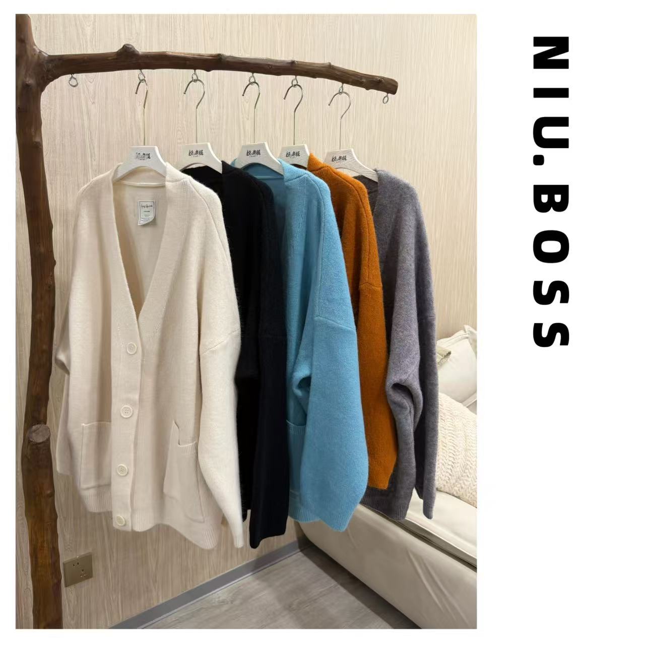 Three Ten. N大码260斤“慵懒糖果色”针织贴标毛衣短外套