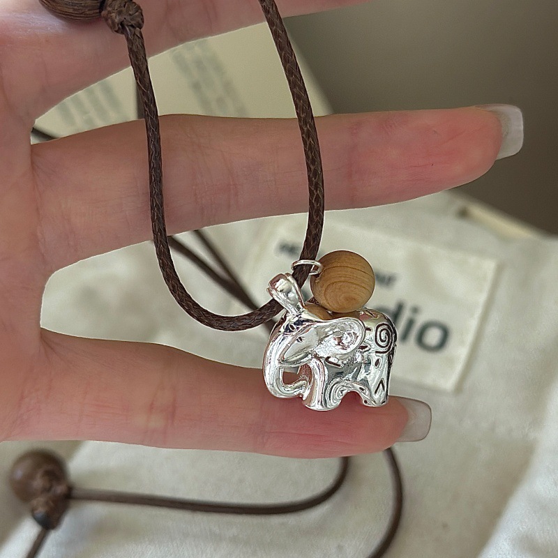 吊坠925银 韩版小众设计感巴恩风小象时尚毛衣链时尚百搭气质