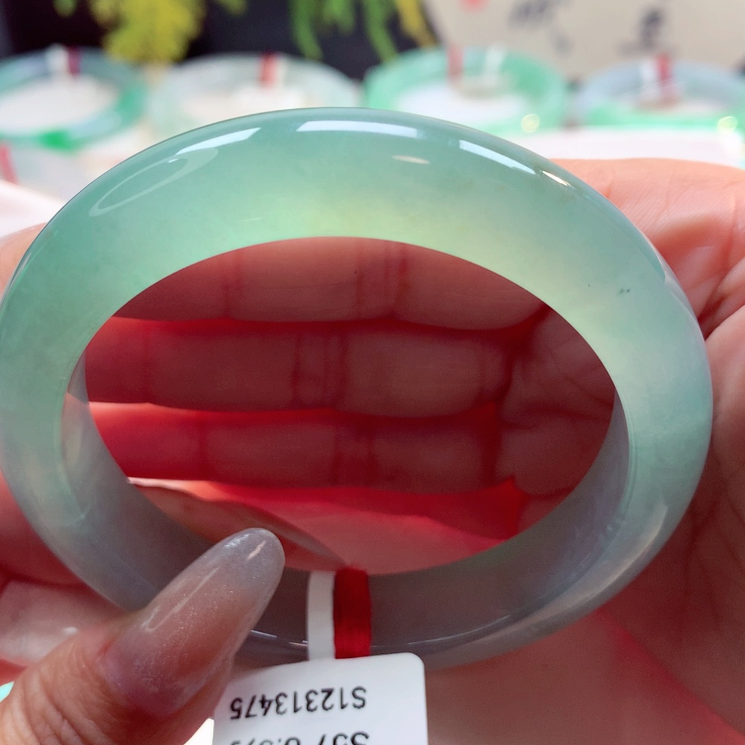 未镶嵌手镯翡翠57正圈冰绿洒金（11号（