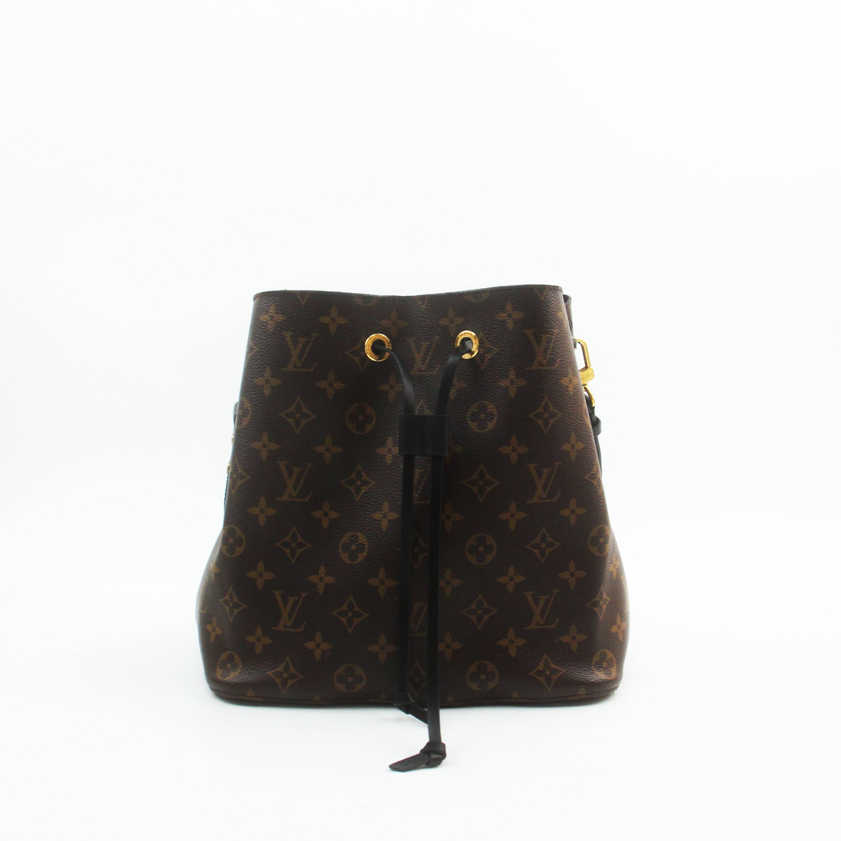 95新 LouisVuitton/路易威登 80829B 黑色抽绳老花水桶包NeoNoe