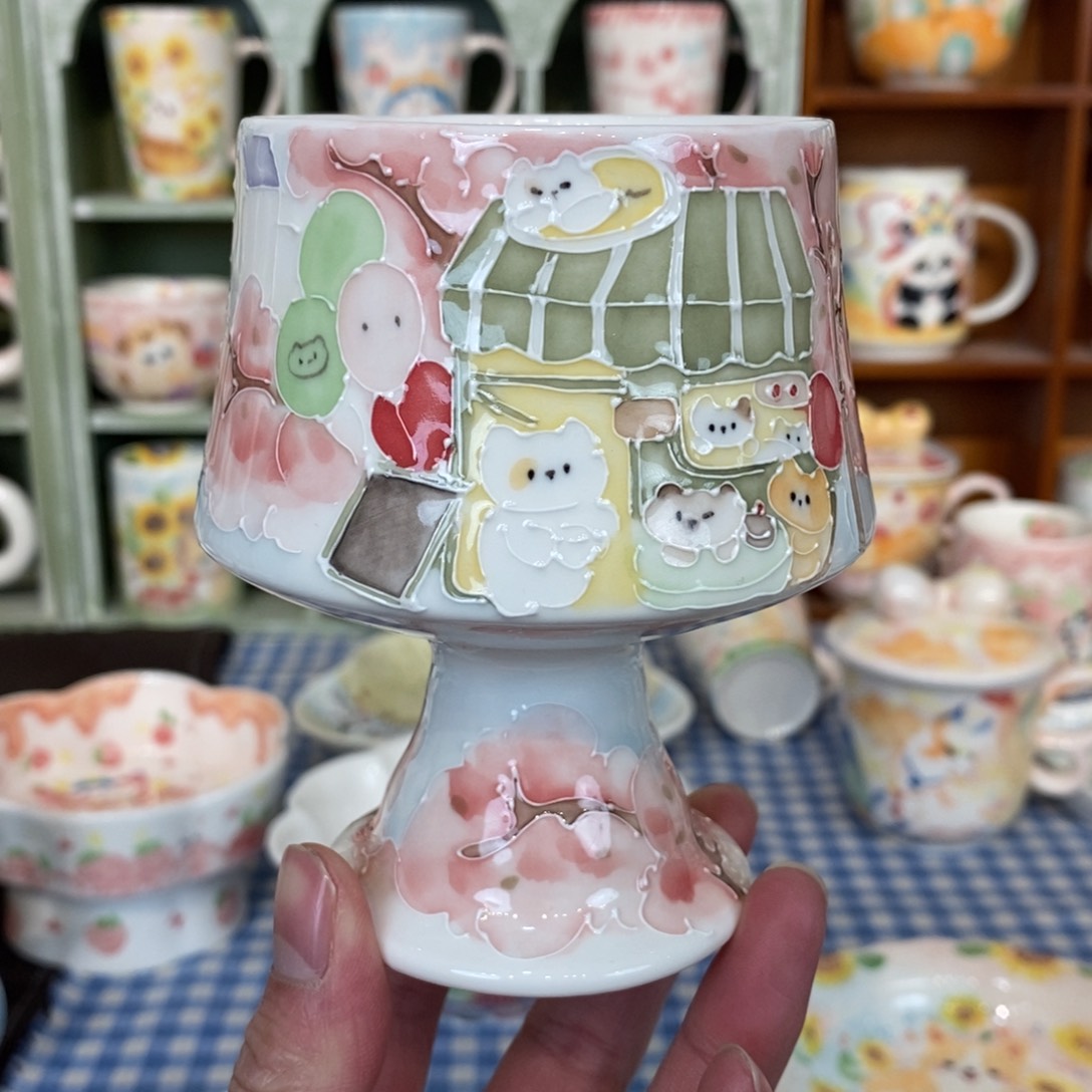 瓷片小猫商店高脚杯