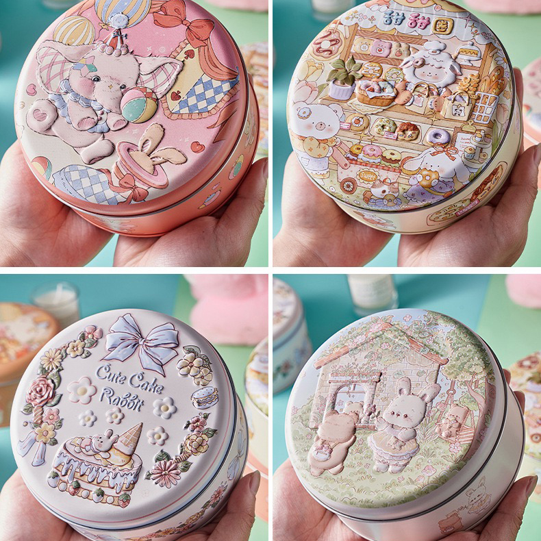 【十字绣工具】直角长方形马口铁盒/立体浮雕圆形方形卡通收纳铁盒