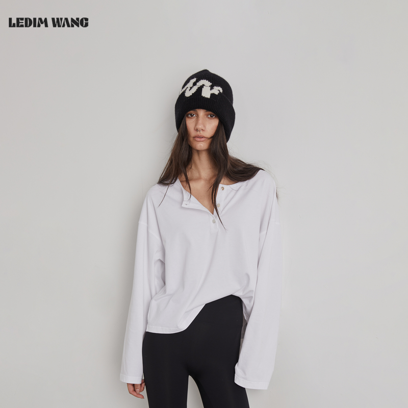 LEDIM WAMG字母提花绵羊毛毛线帽女25秋冬新款撞色休闲百搭帽子