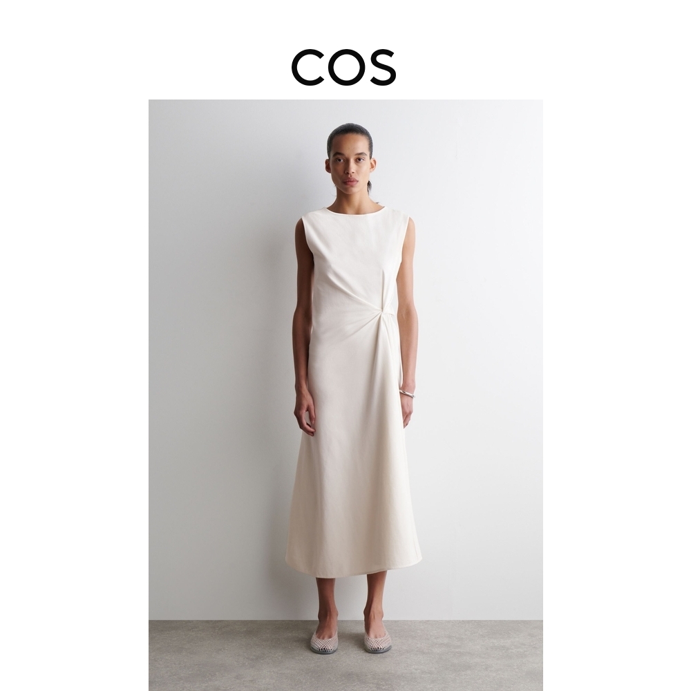 COS女装 标准版型围裹式纽结连衣裙白色2025夏季新品1259472007