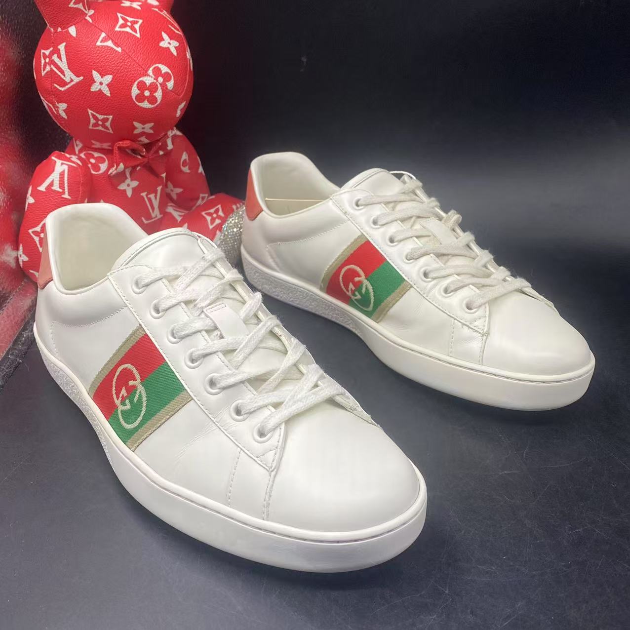 95新 GUCCI/古驰 【聚星福利】男ACE系列白色红绿板鞋41欧码ddm1739