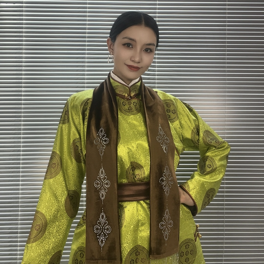 【丝棱锆】荧光绿小个子四季款单里衬蒙古袍