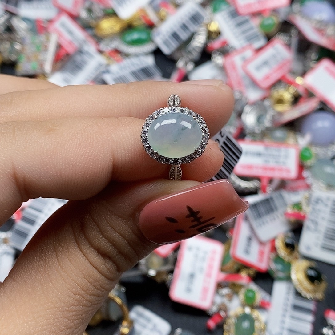 翡翠银S925镶嵌戒指天然A货缅甸翡翠