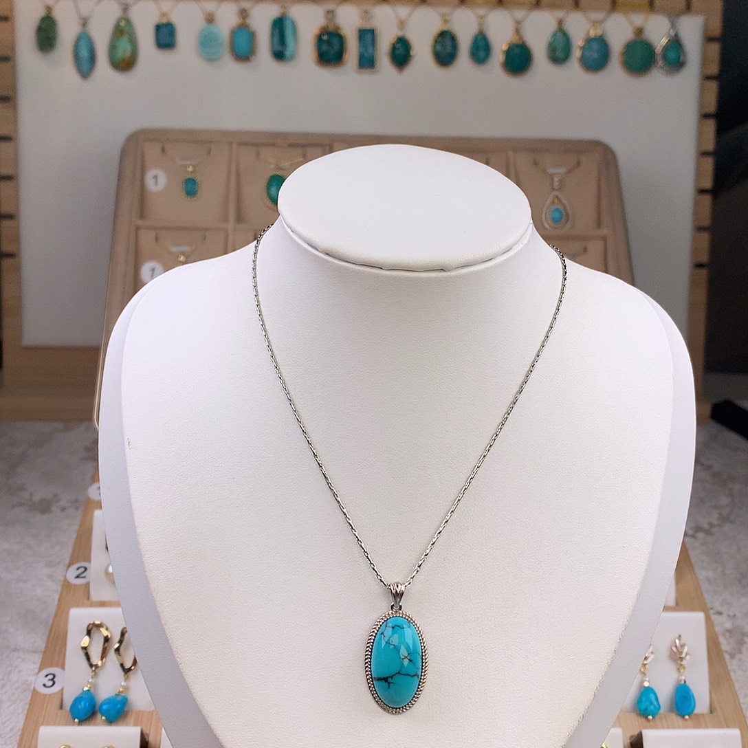 绿松石银S925镶嵌吊坠(不含链)