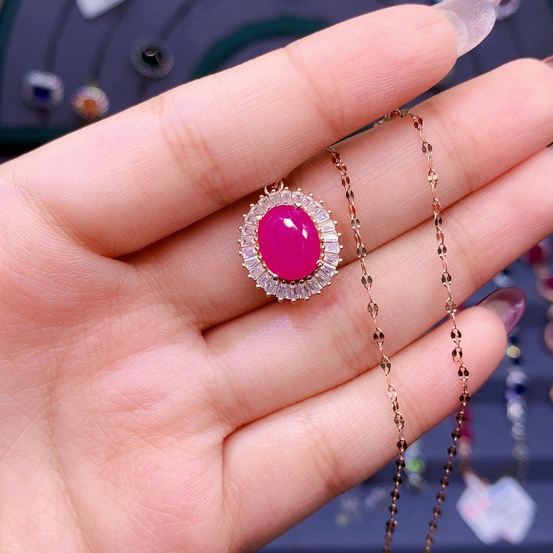 红宝石颈饰银S925镶嵌