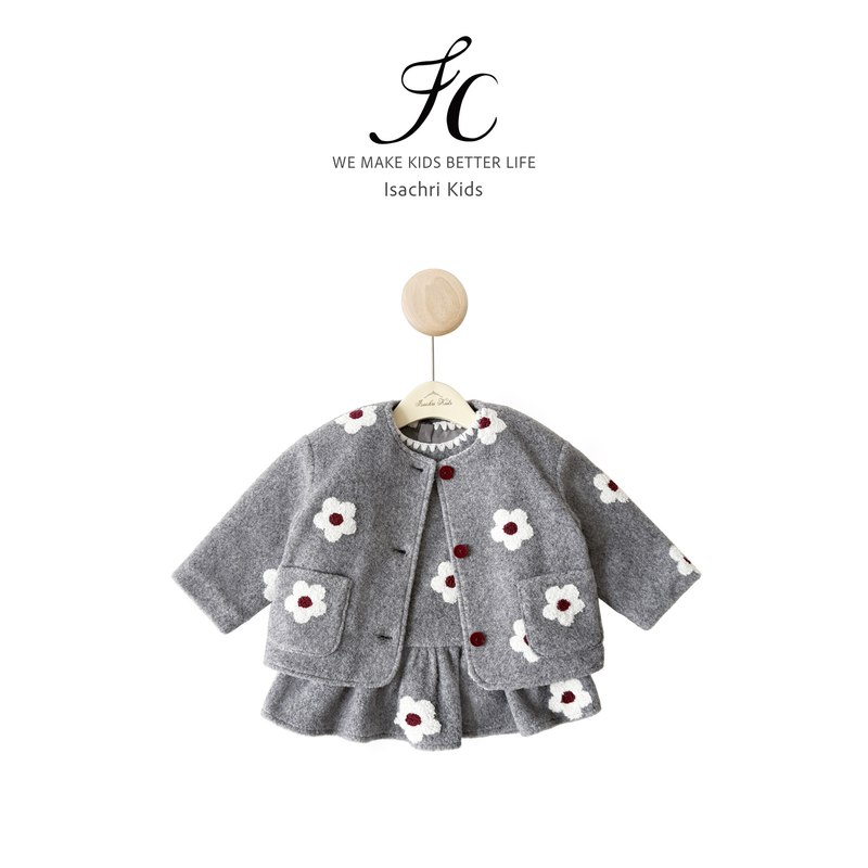 晶晶家【现发】花屿韩系可爱风女童套装外套连衣裙两件套IS847