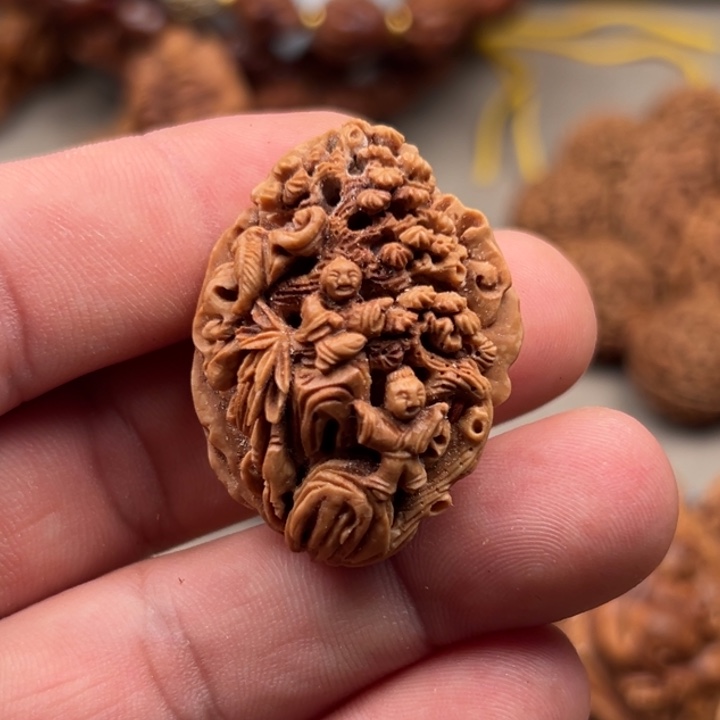 桃核手串慧*桃核雕刻仙鹤童子