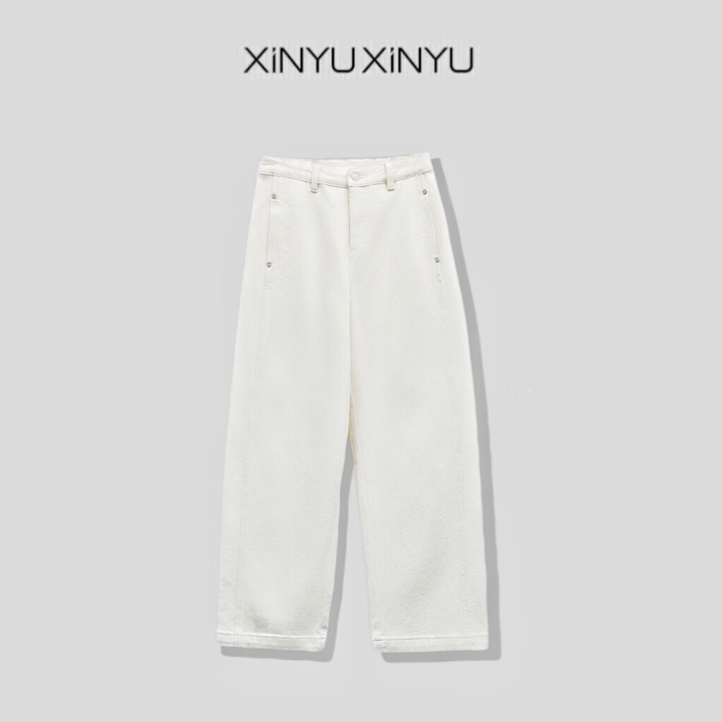 XINYU/芯与『白牛』加绒舒服纯色牛仔裤 44944 秋冬 简约 休闲 时尚