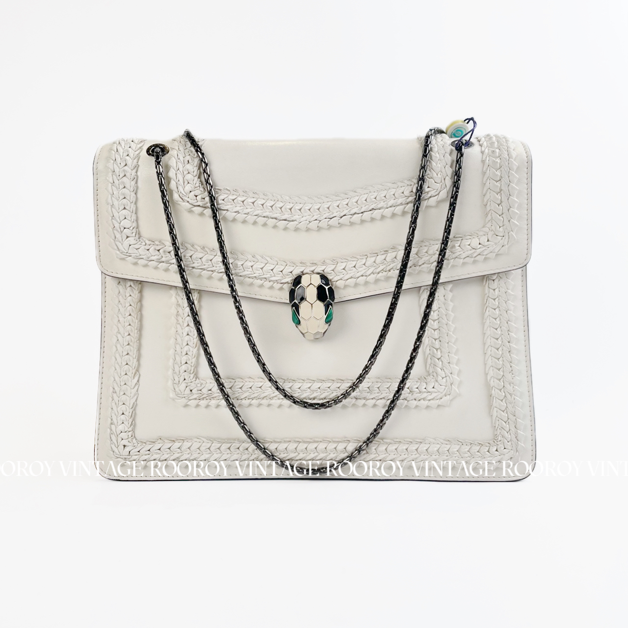 95新 BVLGARI/宝格丽 白色 编织 蛇头 链条包/4199