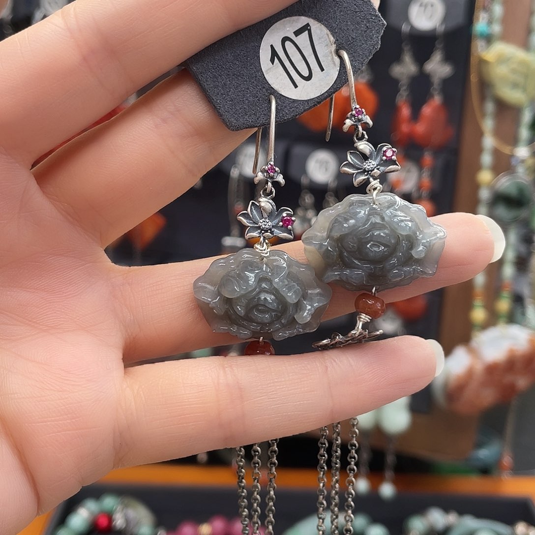 和田玉耳饰银S925镶嵌红***阳722cvnnhhh